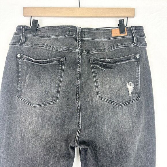 Judy Blue Button Fly Skinny Jeans Size 15/32 Black Distressed Raw Chewed Hem - Picture 5 of 8